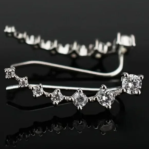 New Fashion Silvery Rhinestone Curved Earrings - Picture 1 of 2